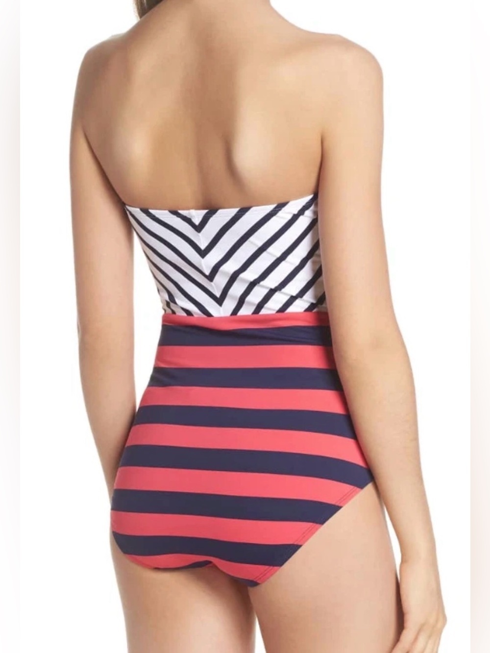 Tommy Bahama Channel Surfing Strapless One-Piece Swimsuit Size 8 Coral Red, Navy - Picture 14 of 16